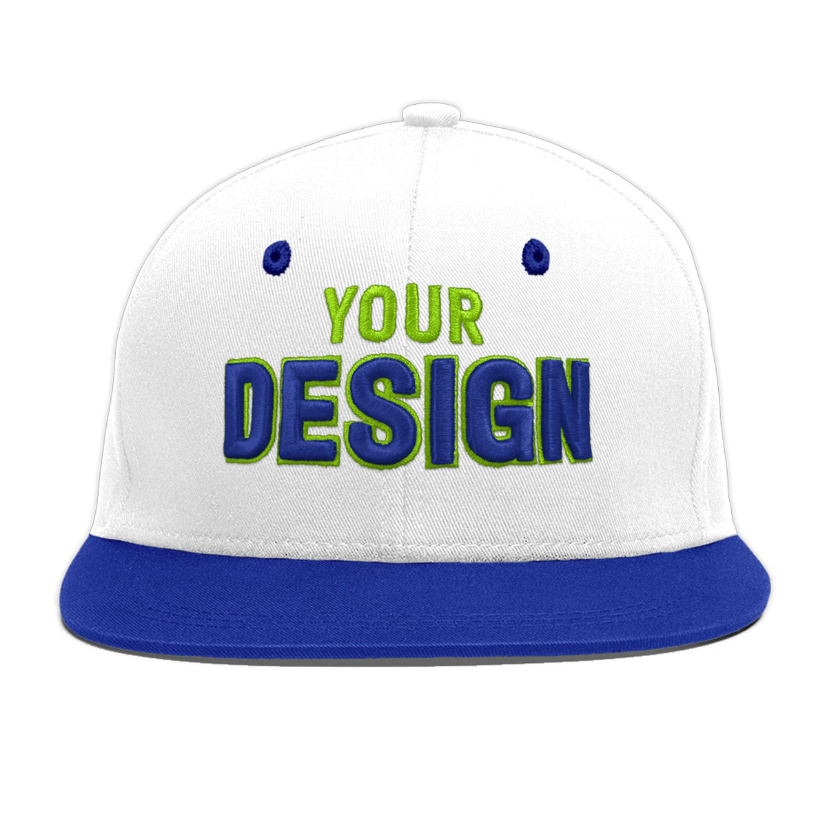 Custom White Royal Blue 3D Puff Embroidery Flat Embroidery Casual Sport Baseball Cap