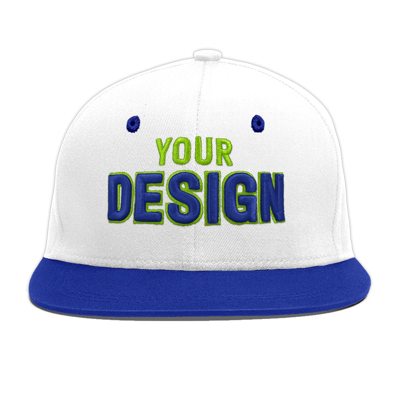 Custom White Royal Blue 3D Puff Embroidery Flat Embroidery Casual Sport Baseball Cap