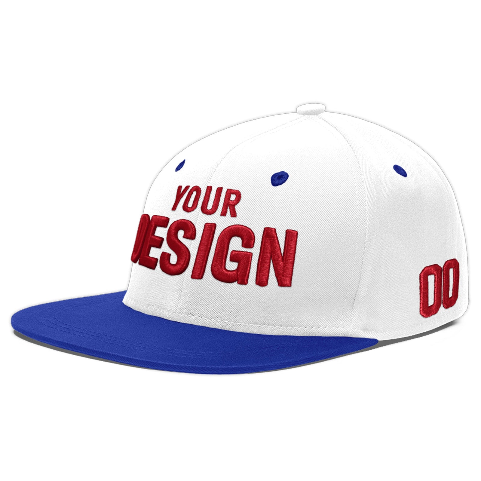 Custom White Royal Blue 3D Puff Embroidery Flat Embroidery Casual Sport Baseball Cap