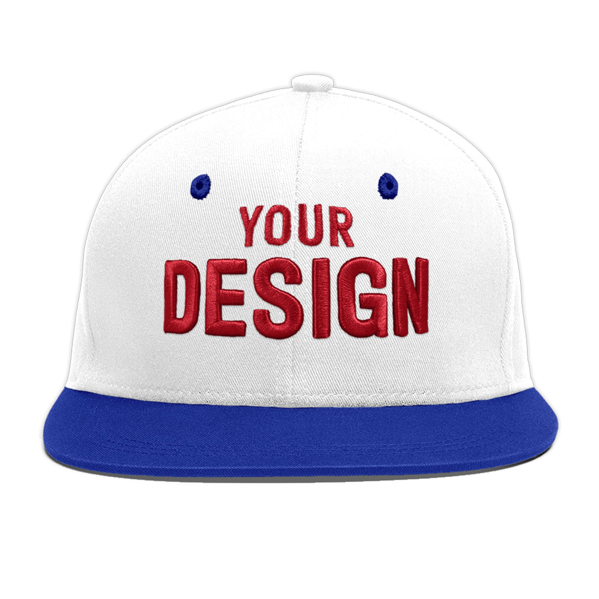 Custom White Royal Blue 3D Puff Embroidery Flat Embroidery Casual Sport Baseball Cap