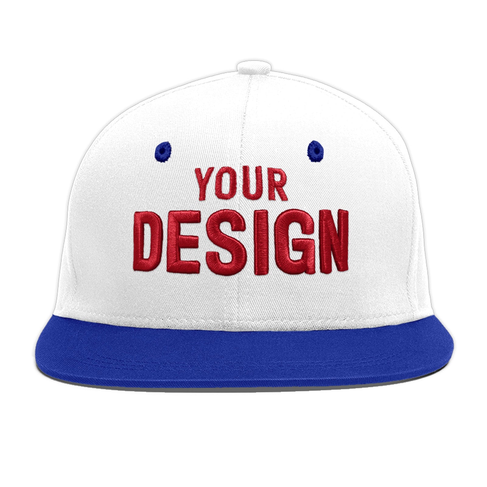 Custom White Royal Blue 3D Puff Embroidery Flat Embroidery Casual Sport Baseball Cap