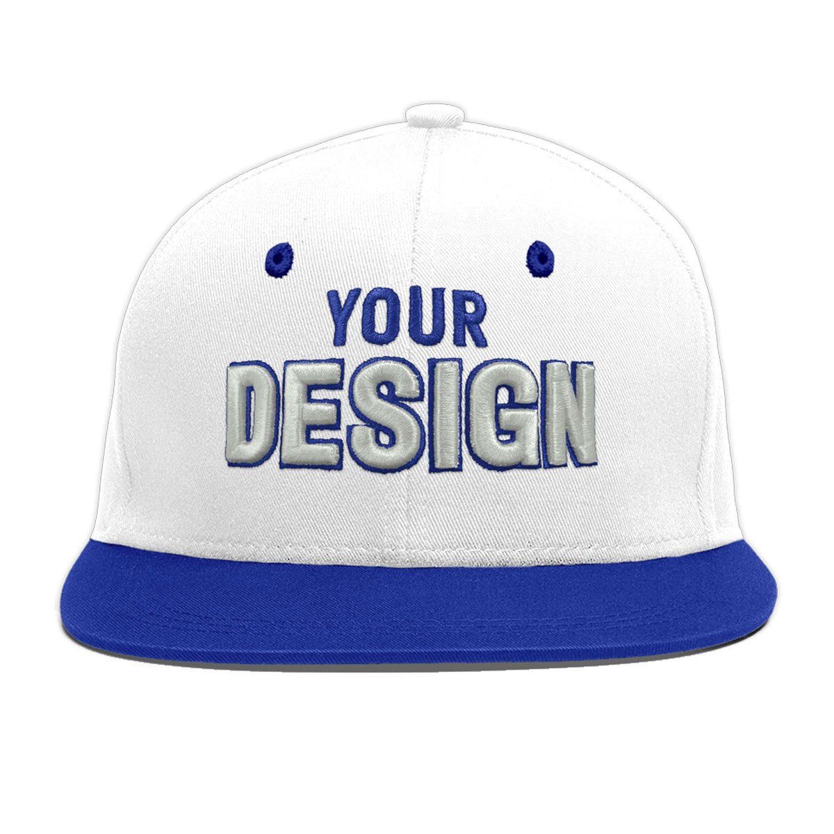Custom White Royal Blue 3D Puff Embroidery Flat Embroidery Casual Sport Baseball Cap