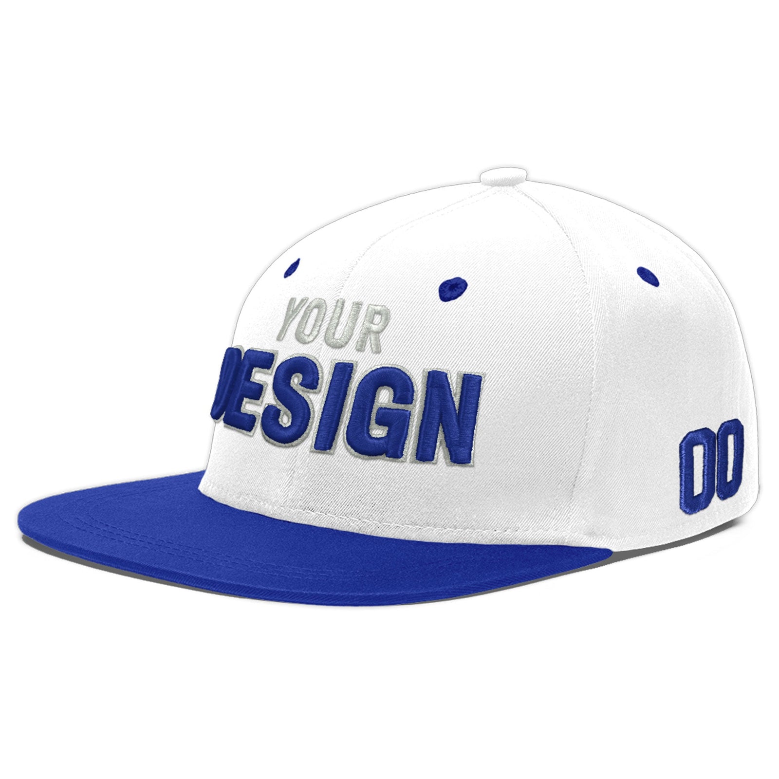 Custom White Royal Blue 3D Puff Embroidery Flat Embroidery Casual Sport Baseball Cap
