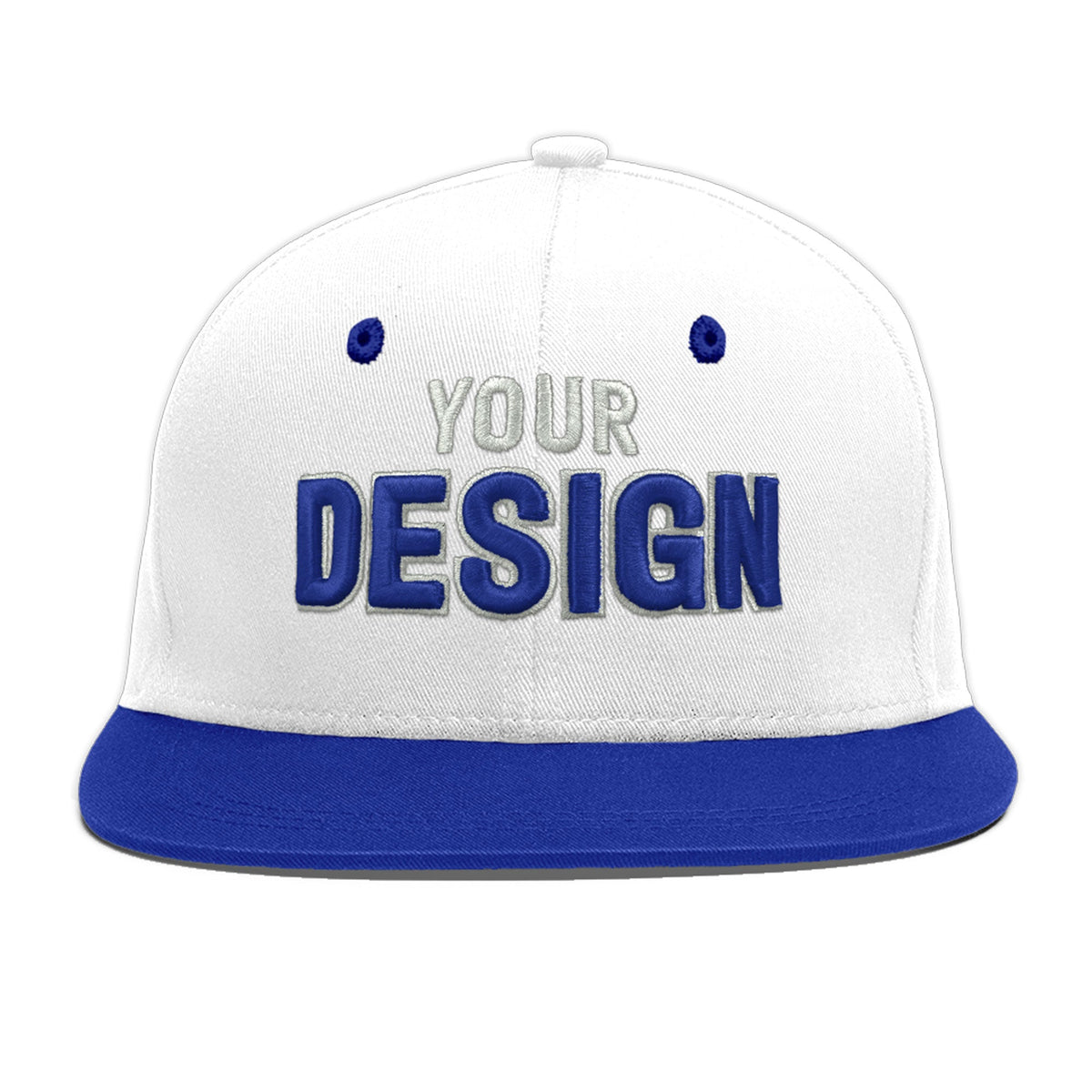 Custom White Royal Blue 3D Puff Embroidery Flat Embroidery Casual Sport Baseball Cap