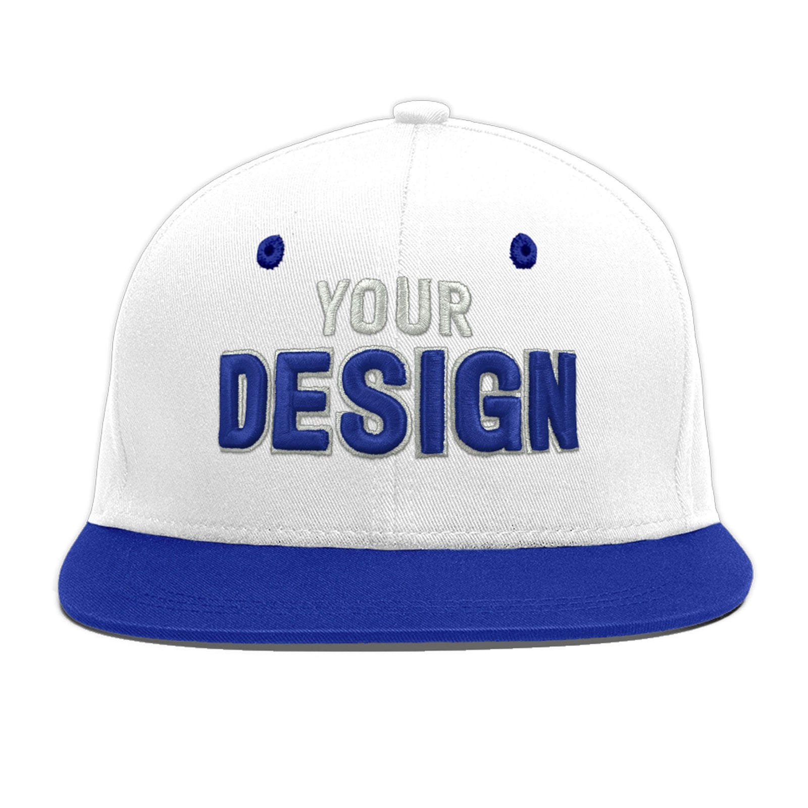 Custom White Royal Blue 3D Puff Embroidery Flat Embroidery Casual Sport Baseball Cap
