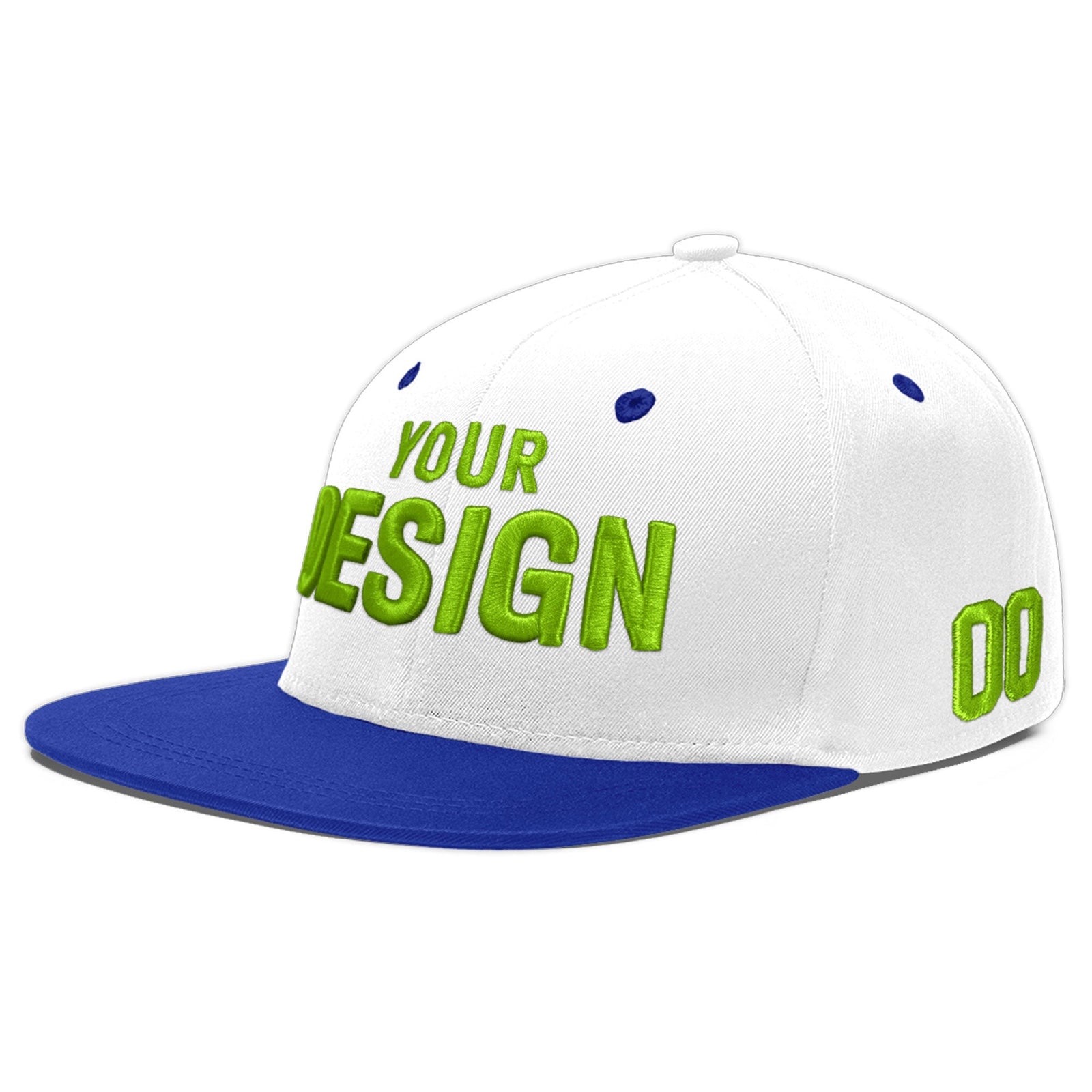Custom White Royal Blue 3D Puff Embroidery Flat Embroidery Casual Sport Baseball Cap