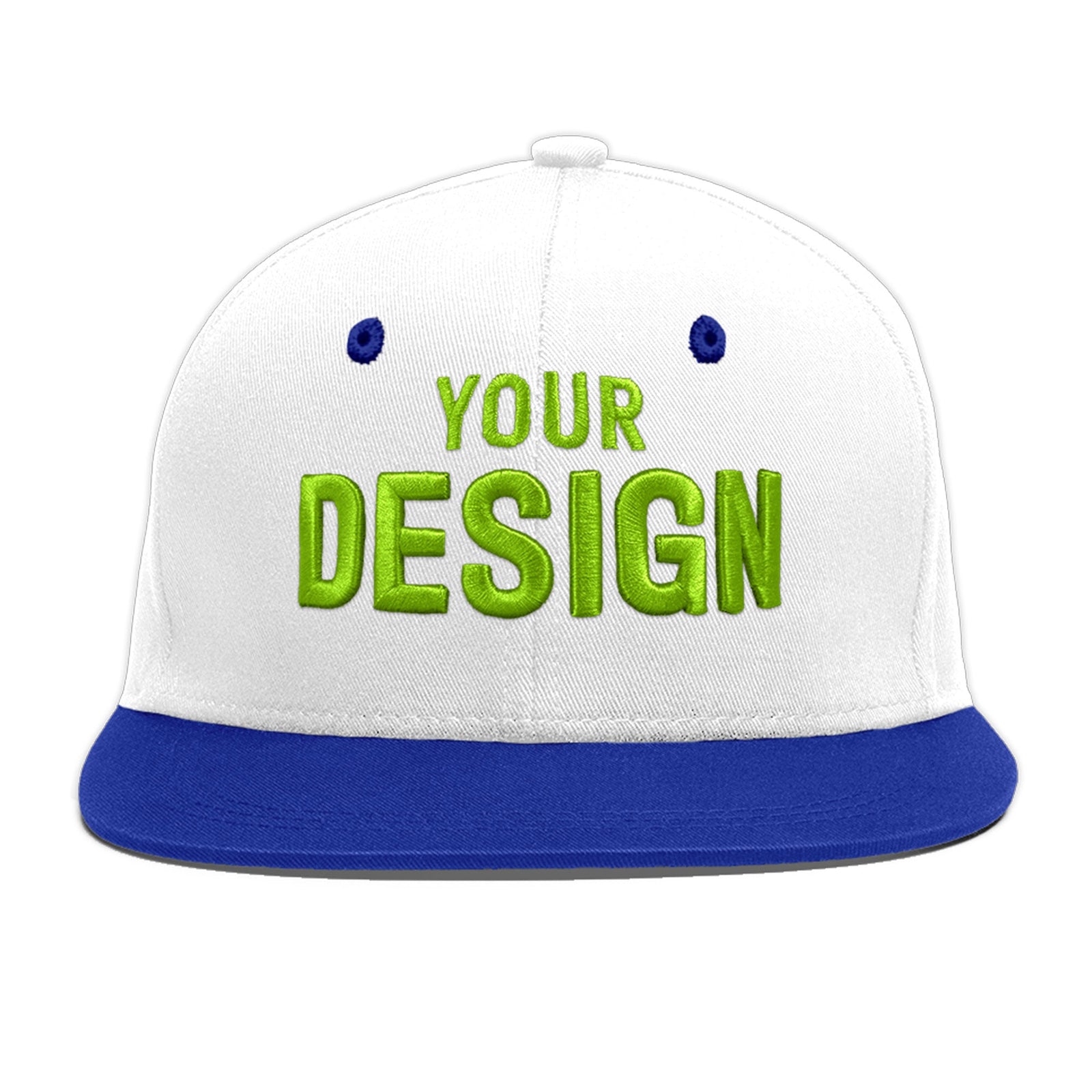 Custom White Royal Blue 3D Puff Embroidery Flat Embroidery Casual Sport Baseball Cap