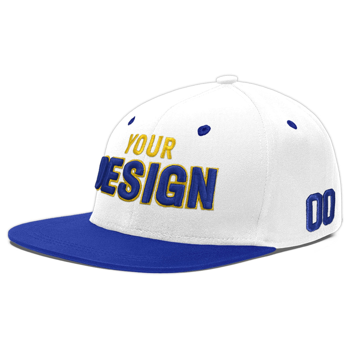 Custom White Royal Blue 3D Puff Embroidery Flat Embroidery Casual Sport Baseball Cap
