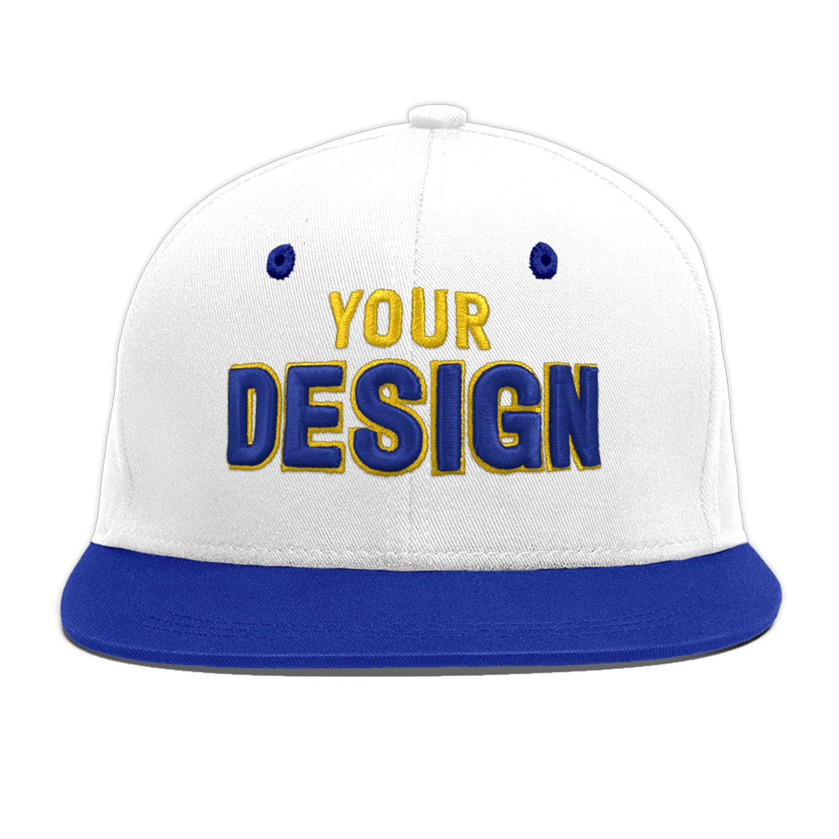 Custom White Royal Blue 3D Puff Embroidery Flat Embroidery Casual Sport Baseball Cap