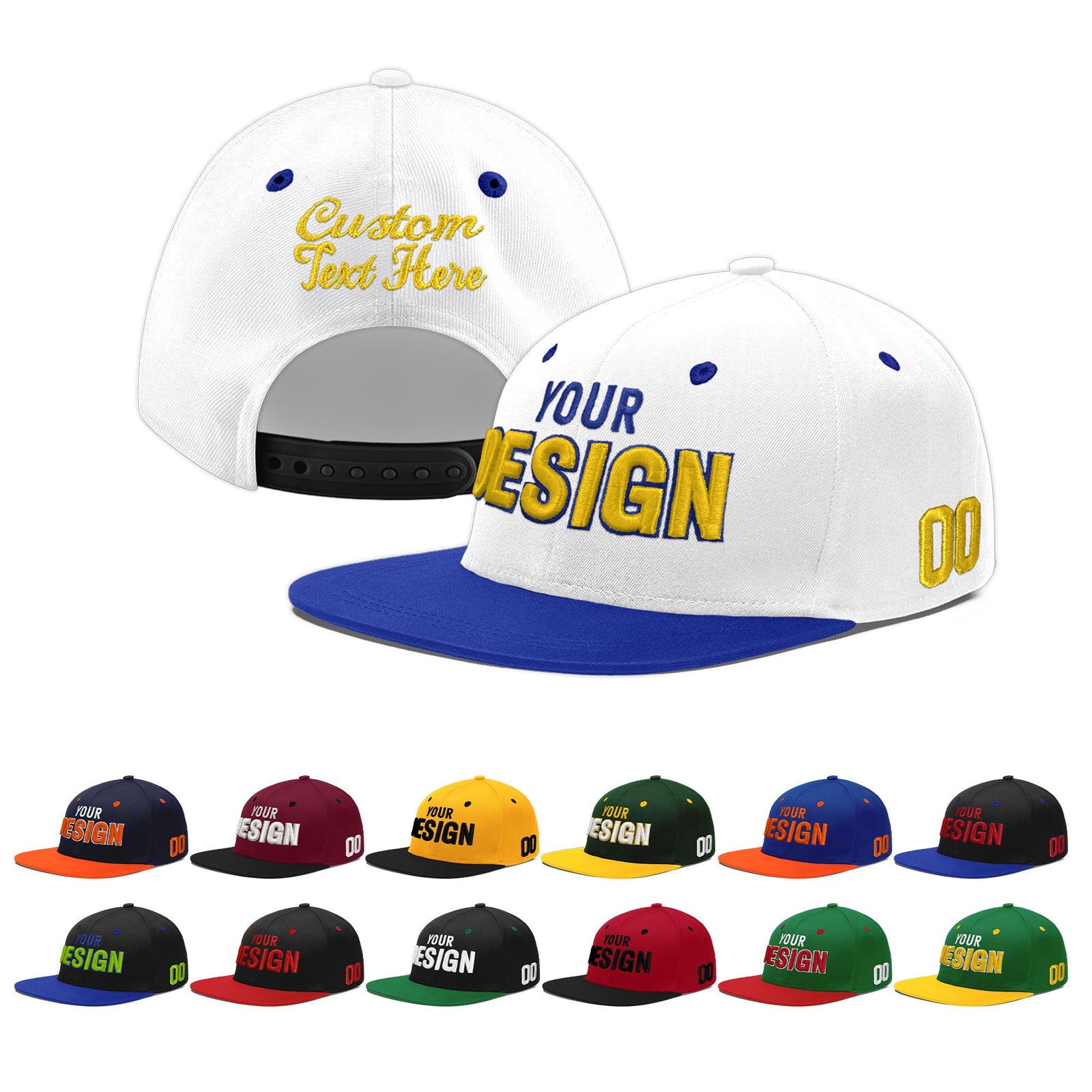 Custom White Royal Blue 3D Puff Embroidery Flat Embroidery Casual Sport Baseball Cap