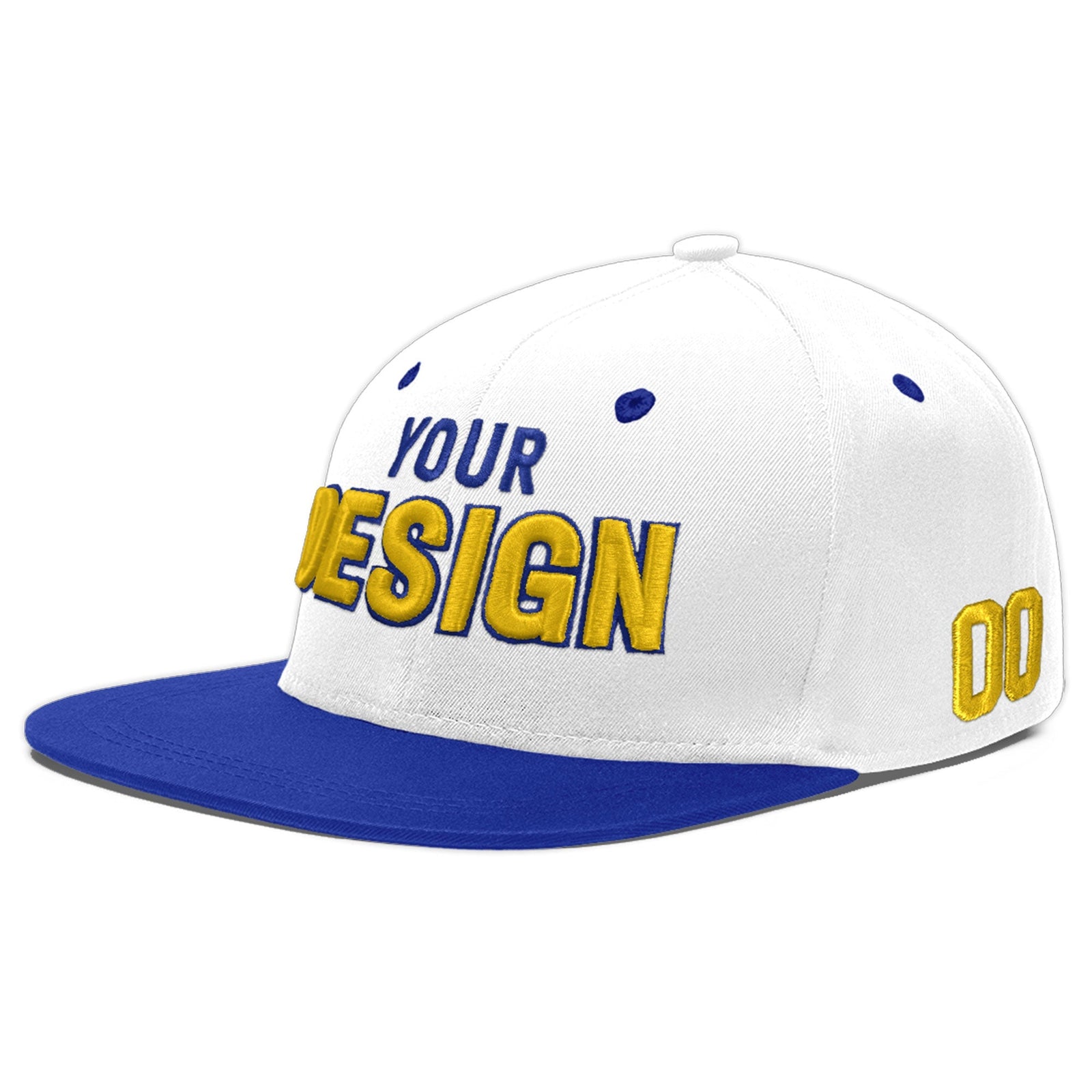 Custom White Royal Blue 3D Puff Embroidery Flat Embroidery Casual Sport Baseball Cap