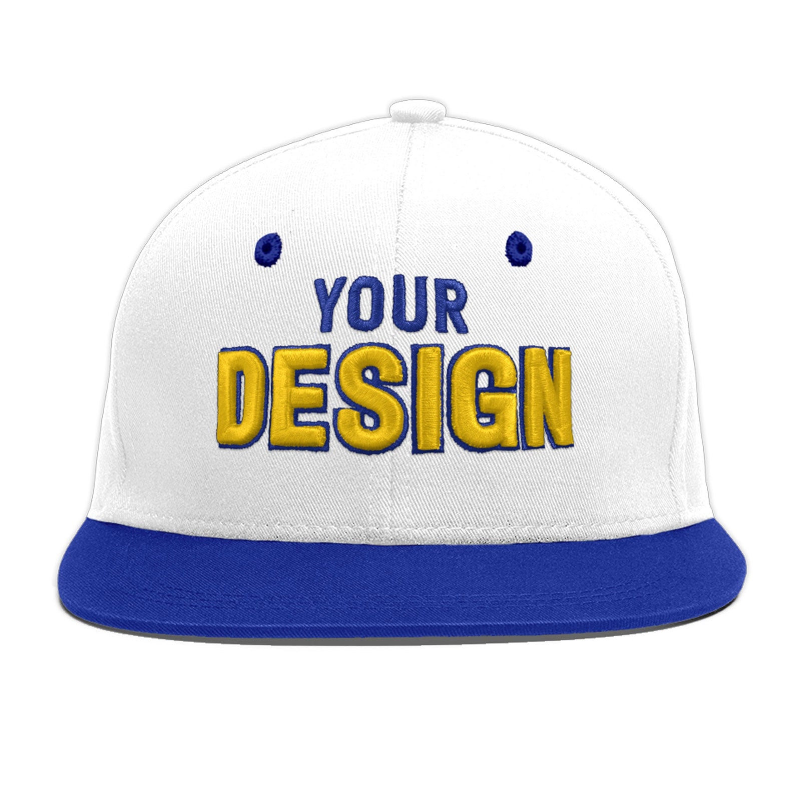 Custom White Royal Blue 3D Puff Embroidery Flat Embroidery Casual Sport Baseball Cap
