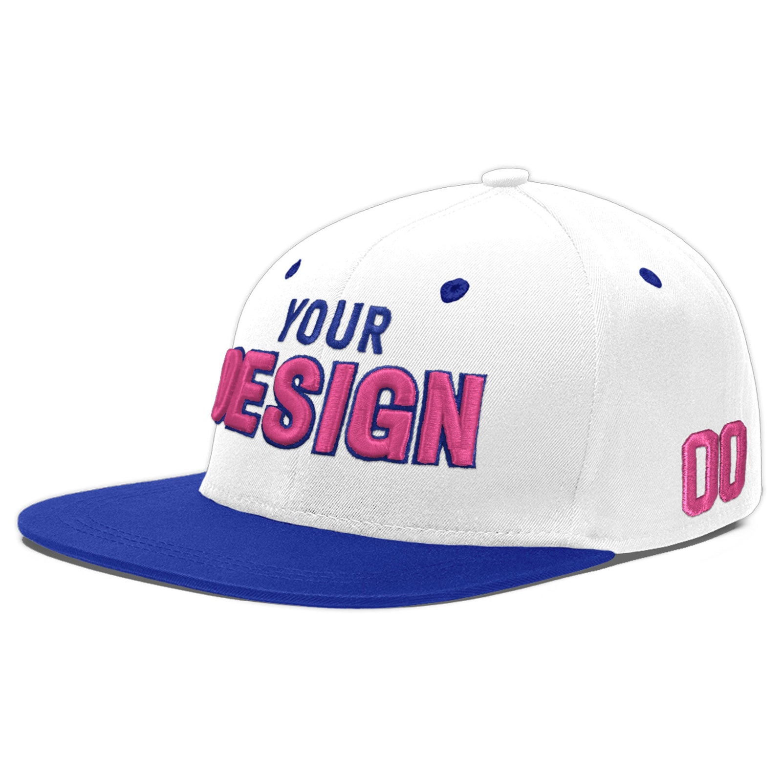 Custom White Royal Blue 3D Puff Embroidery Flat Embroidery Casual Sport Baseball Cap