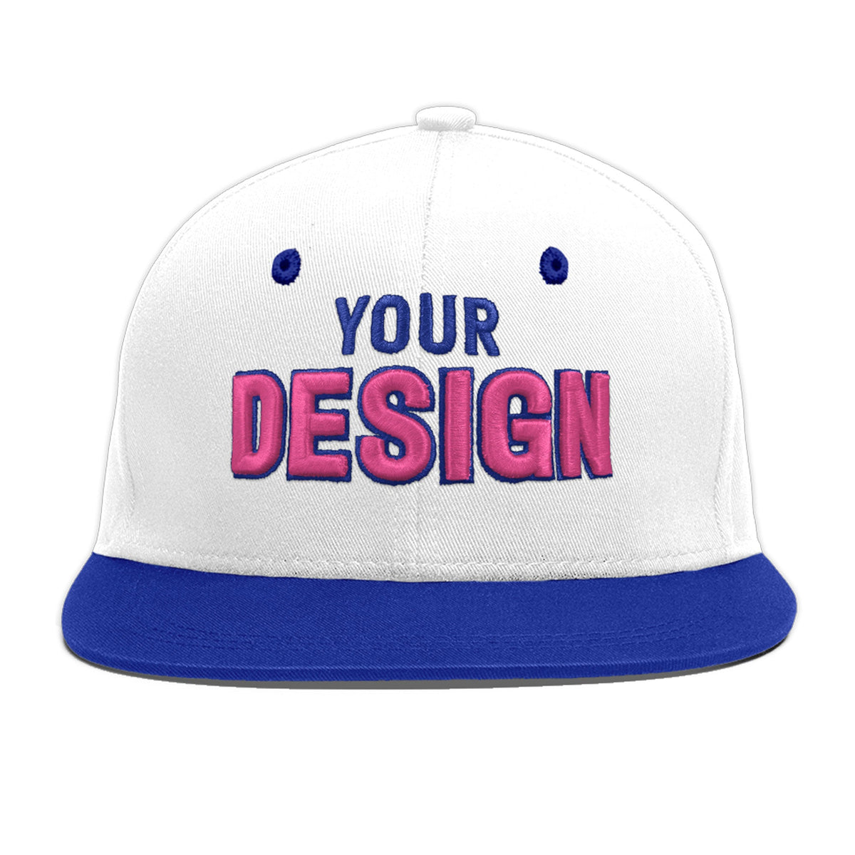 Custom White Royal Blue 3D Puff Embroidery Flat Embroidery Casual Sport Baseball Cap