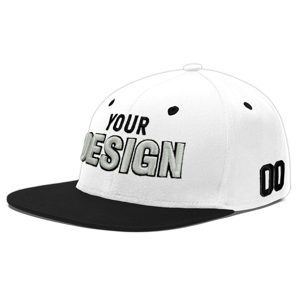 Custom White Black 3D Puff Embroidery Flat Embroidery Casual Sport Baseball Cap