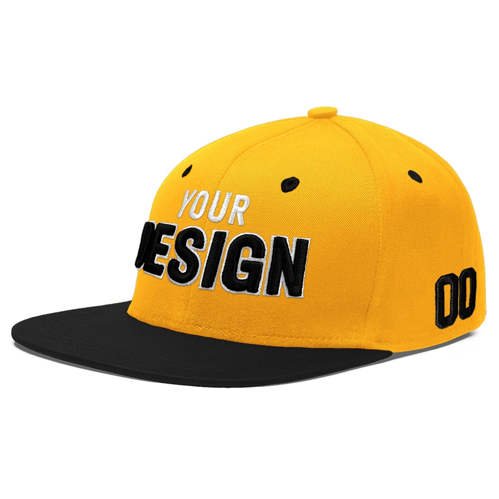 Custom Gold Black 3D Puff Embroidery Flat Embroidery Casual Sport Baseball Cap