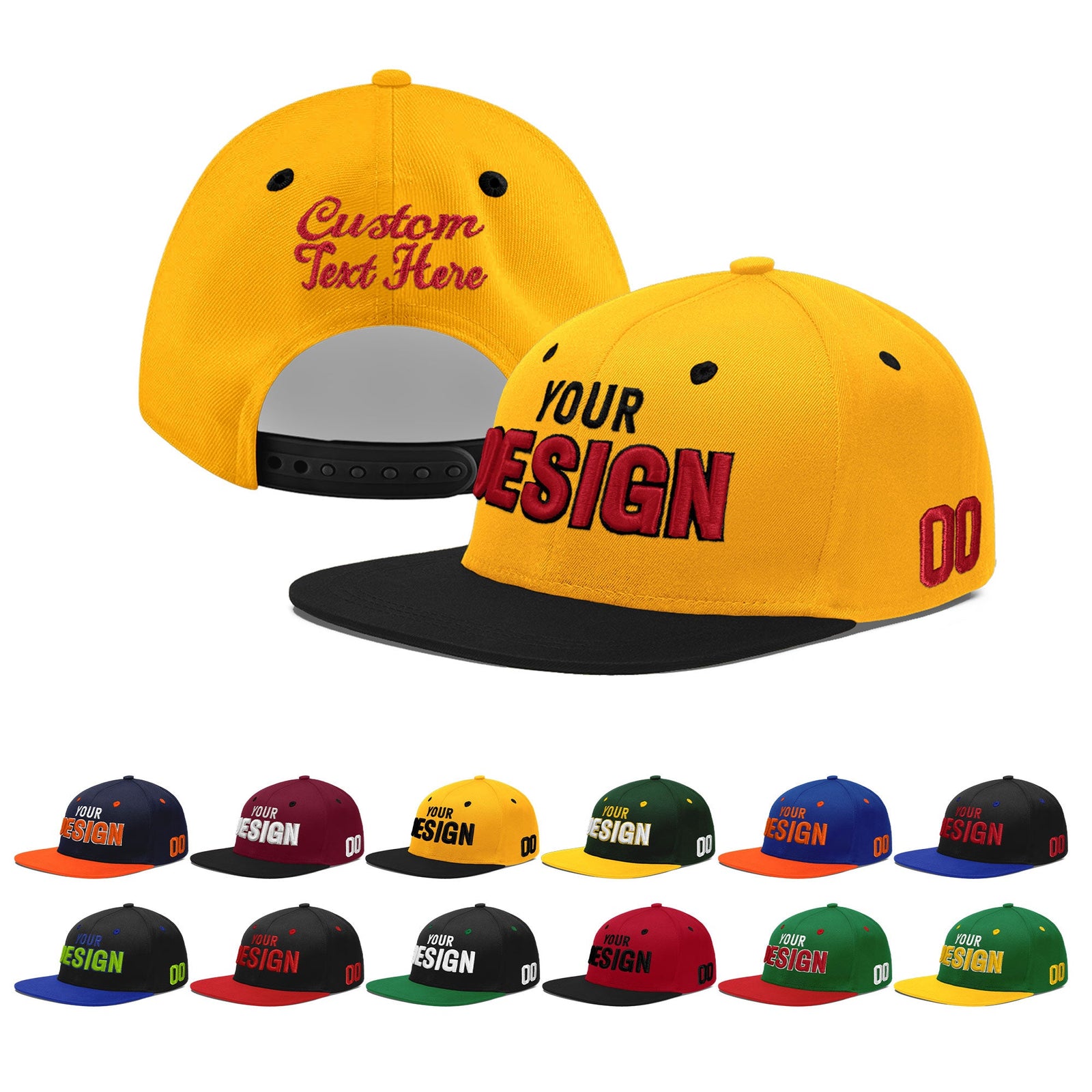 Custom Gold Black 3D Puff Embroidery Flat Embroidery Casual Sport Baseball Cap