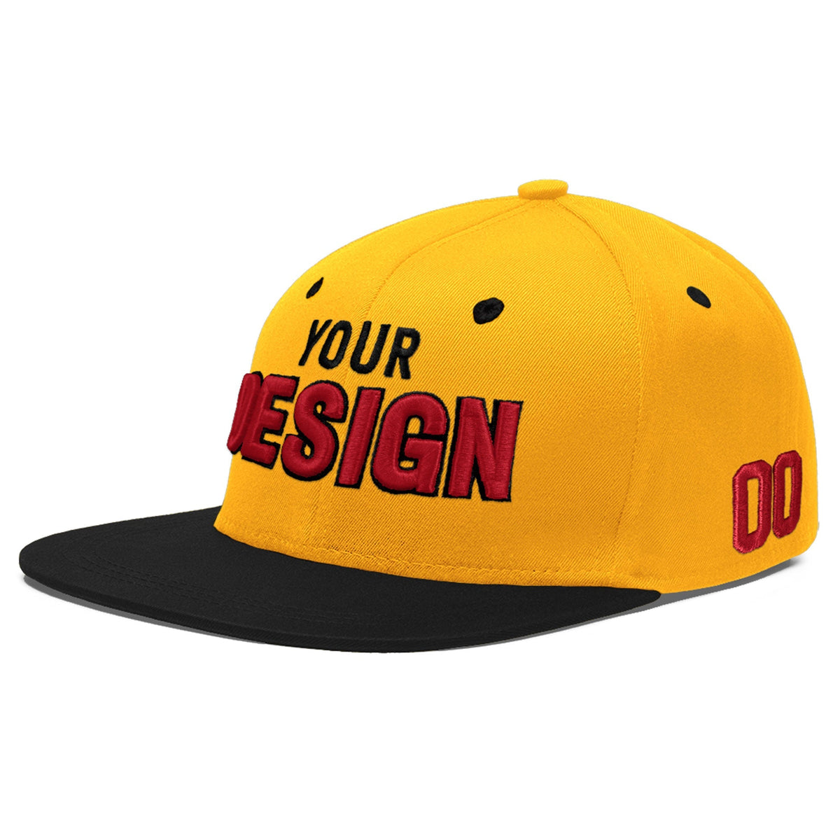 Custom Gold Black 3D Puff Embroidery Flat Embroidery Casual Sport Baseball Cap