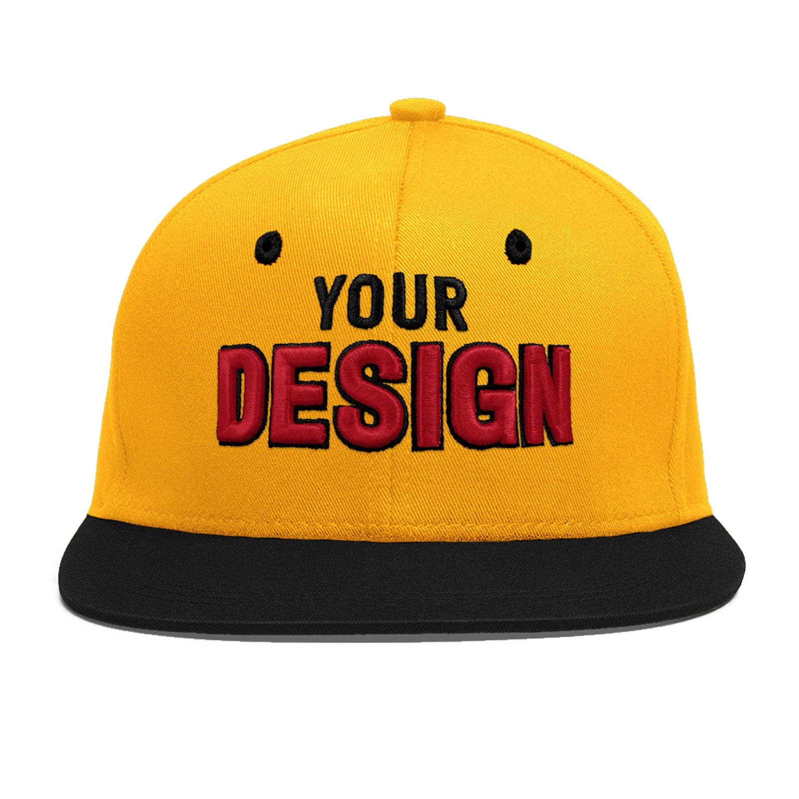 Custom Gold Black 3D Puff Embroidery Flat Embroidery Casual Sport Baseball Cap