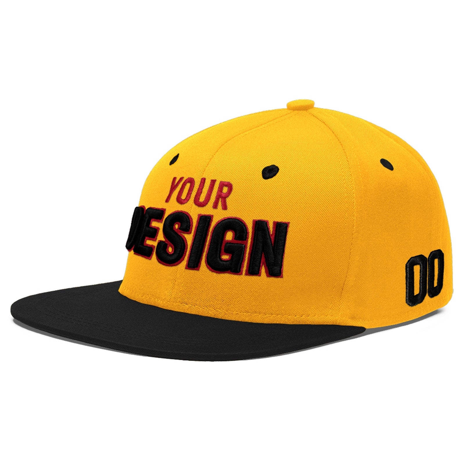 Custom Gold Black 3D Puff Embroidery Flat Embroidery Casual Sport Baseball Cap
