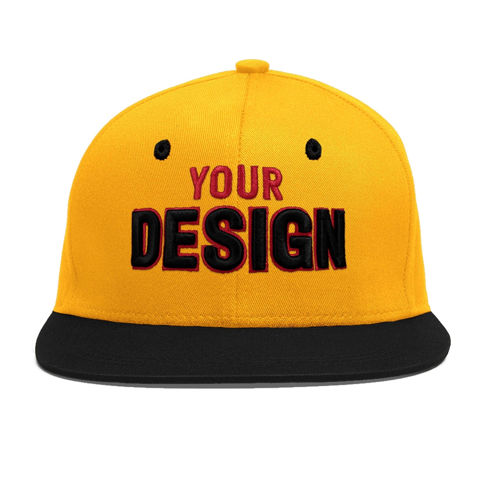 Custom Gold Black 3D Puff Embroidery Flat Embroidery Casual Sport Baseball Cap