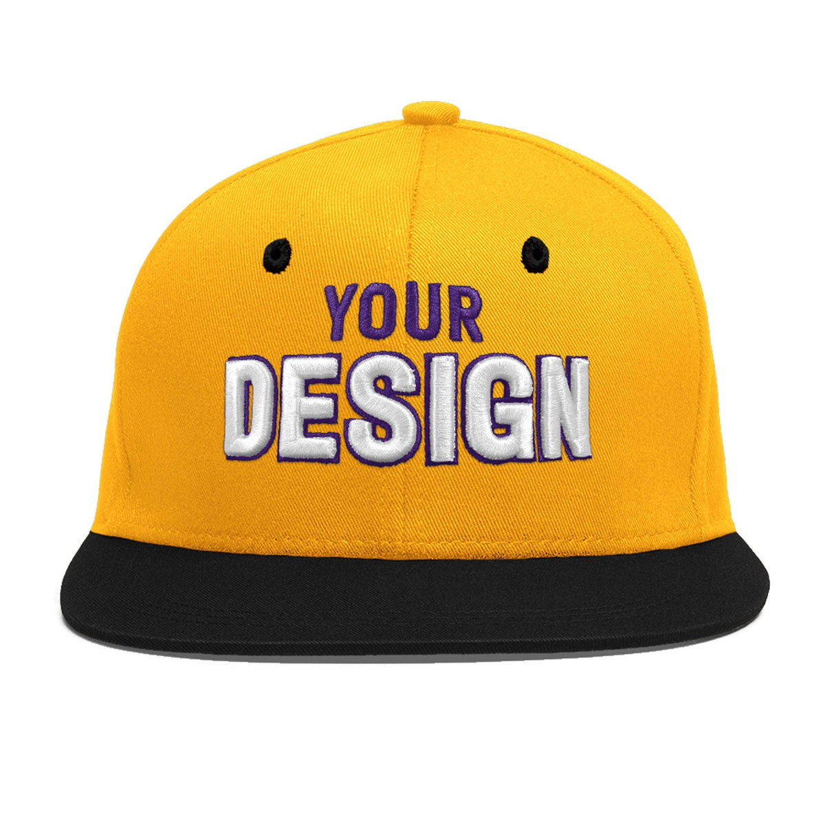Custom Gold Black 3D Puff Embroidery Flat Embroidery Casual Sport Baseball Cap
