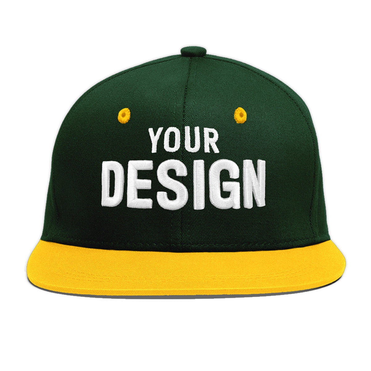 Custom Green Gold 3D Puff Embroidery Flat Embroidery Casual Sport Baseball Cap