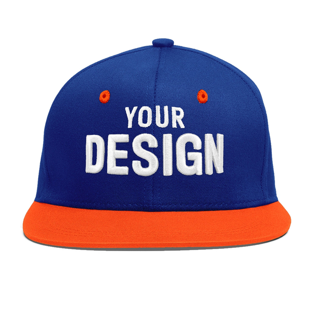 Custom Royal Blue Orange 3D Puff Embroidery Flat Embroidery Casual Sport Baseball Cap