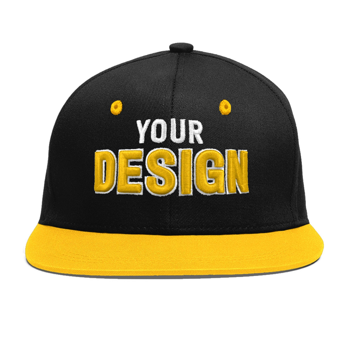 Custom Black Gold 3D Puff Embroidery Flat Embroidery Casual Sport Baseball Cap
