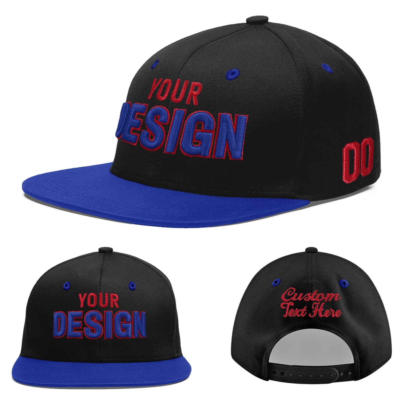 Custom Black Royal Blue 3D Puff Embroidery Flat Embroidery Casual Sport Baseball Cap
