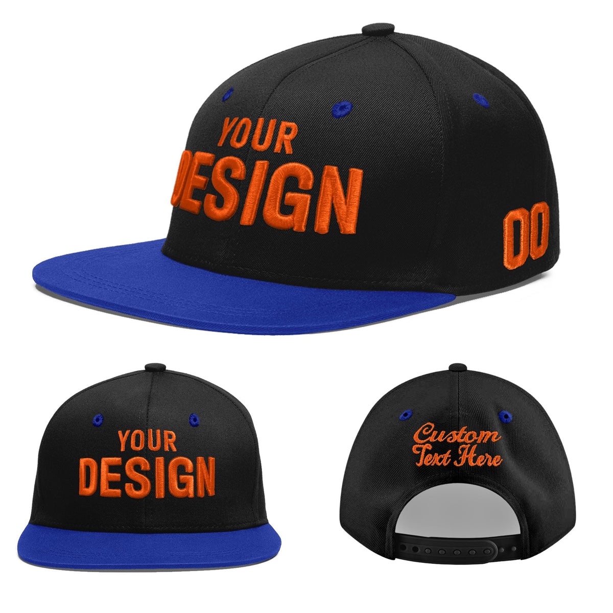 Custom Black Royal Blue 3D Puff Embroidery Flat Embroidery Casual Sport Baseball Cap