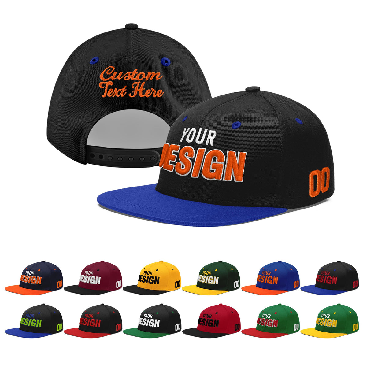 Custom Black Royal Blue 3D Puff Embroidery Flat Embroidery Casual Sport Baseball Cap