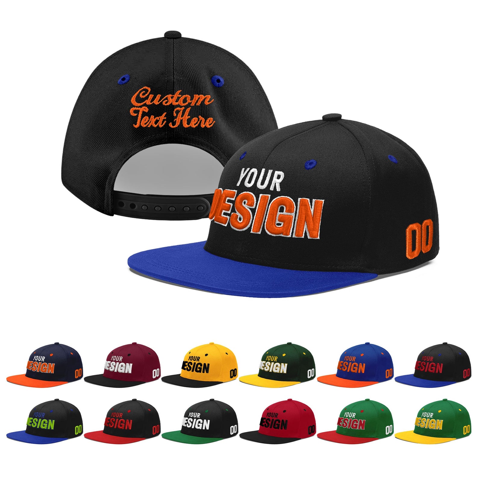 Custom Black Royal Blue 3D Puff Embroidery Flat Embroidery Casual Sport Baseball Cap