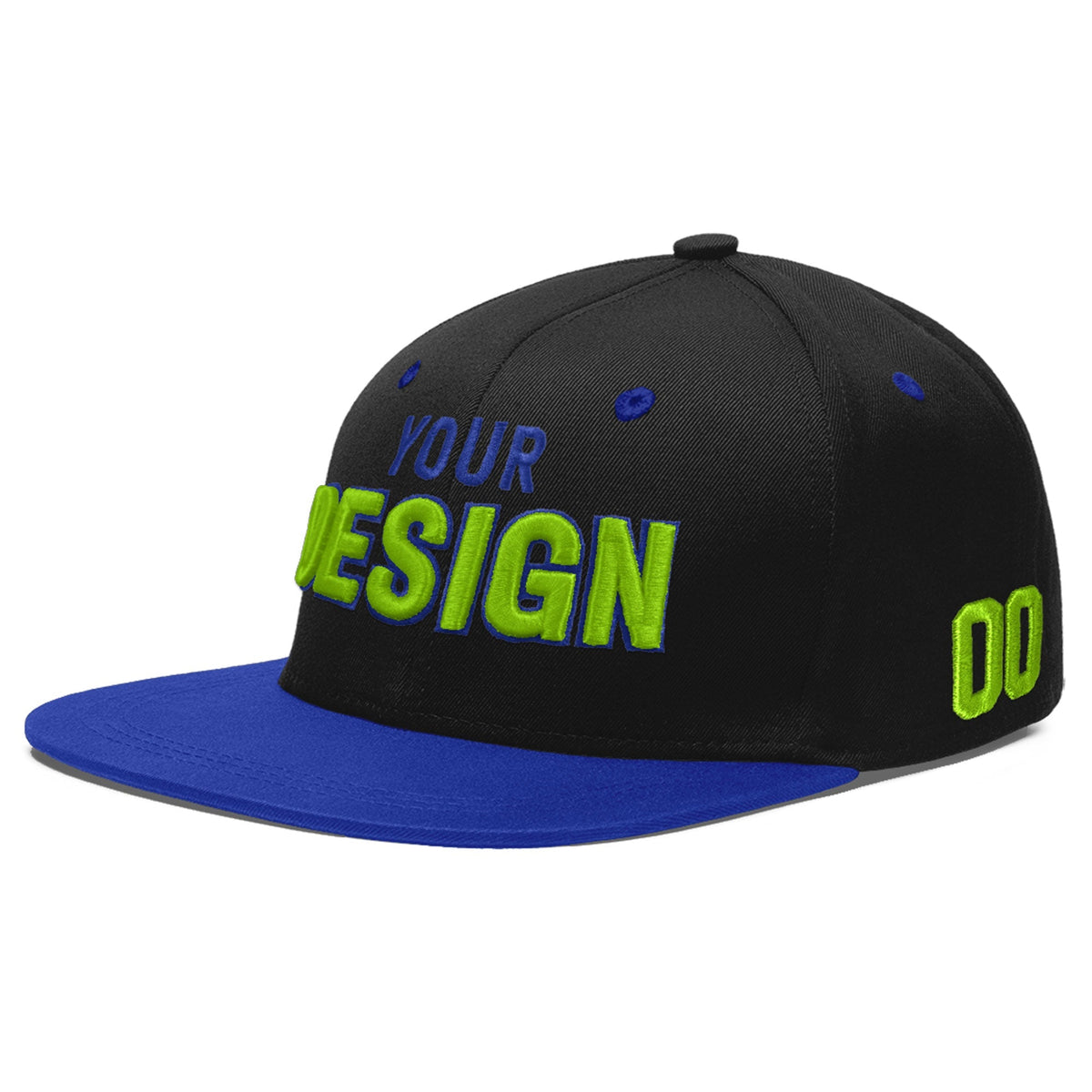 Custom Black Royal Blue 3D Puff Embroidery Flat Embroidery Casual Sport Baseball Cap