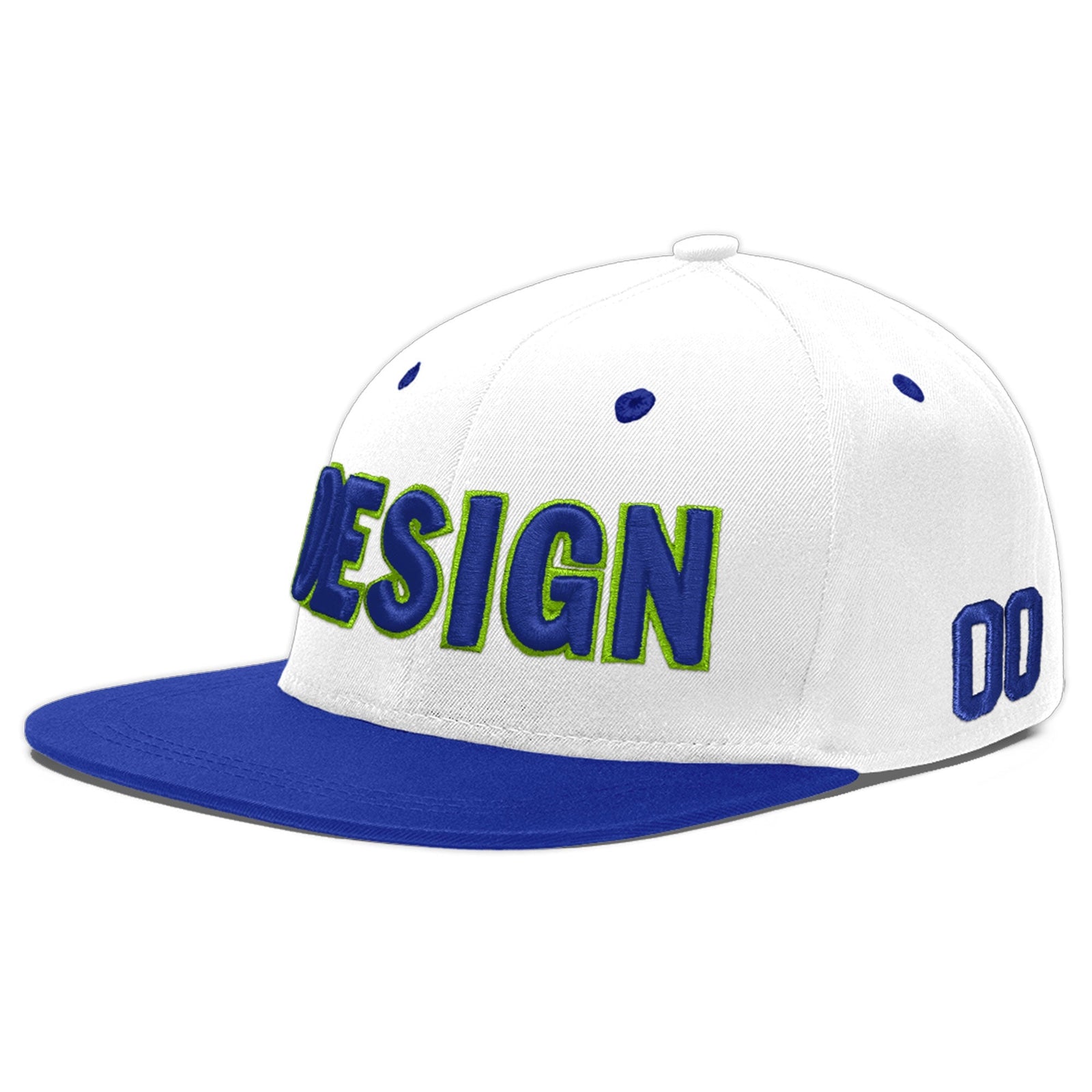Custom White Royal Blue 3D Puff Embroidery Flat Embroidery Casual Sport Baseball Cap
