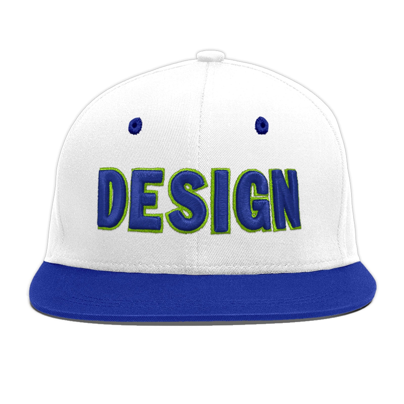 Custom White Royal Blue 3D Puff Embroidery Flat Embroidery Casual Sport Baseball Cap