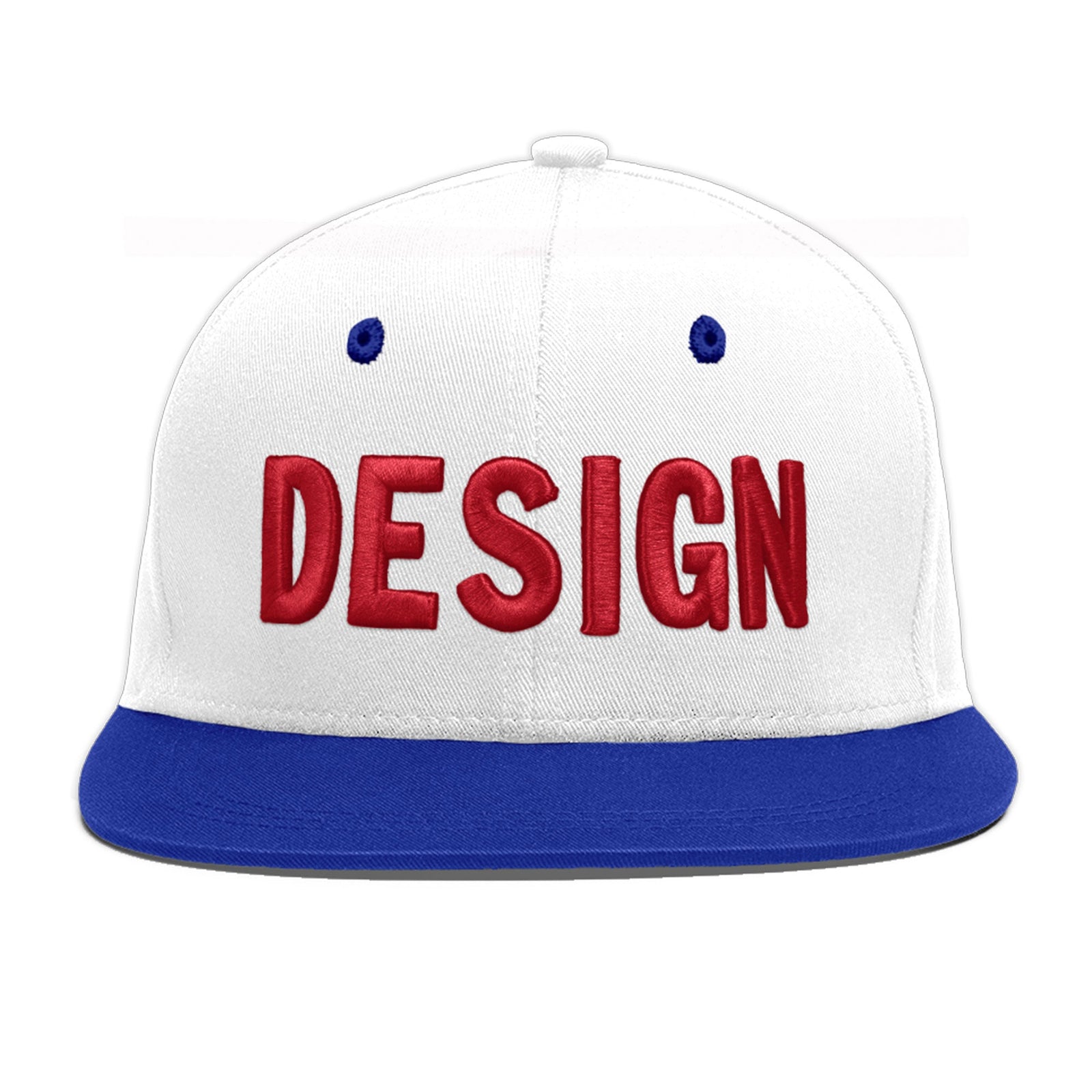 Custom White Royal Blue 3D Puff Embroidery Flat Embroidery Casual Sport Baseball Cap