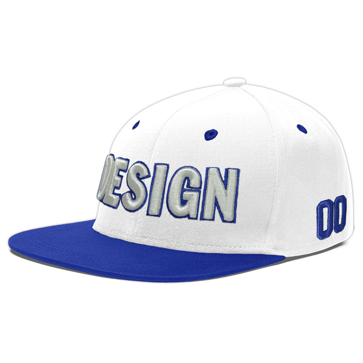 Custom White Royal Blue 3D Puff Embroidery Flat Embroidery Casual Sport Baseball Cap