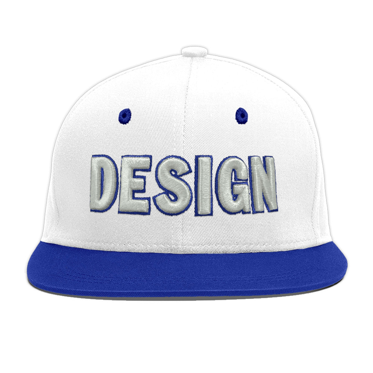 Custom White Royal Blue 3D Puff Embroidery Flat Embroidery Casual Sport Baseball Cap