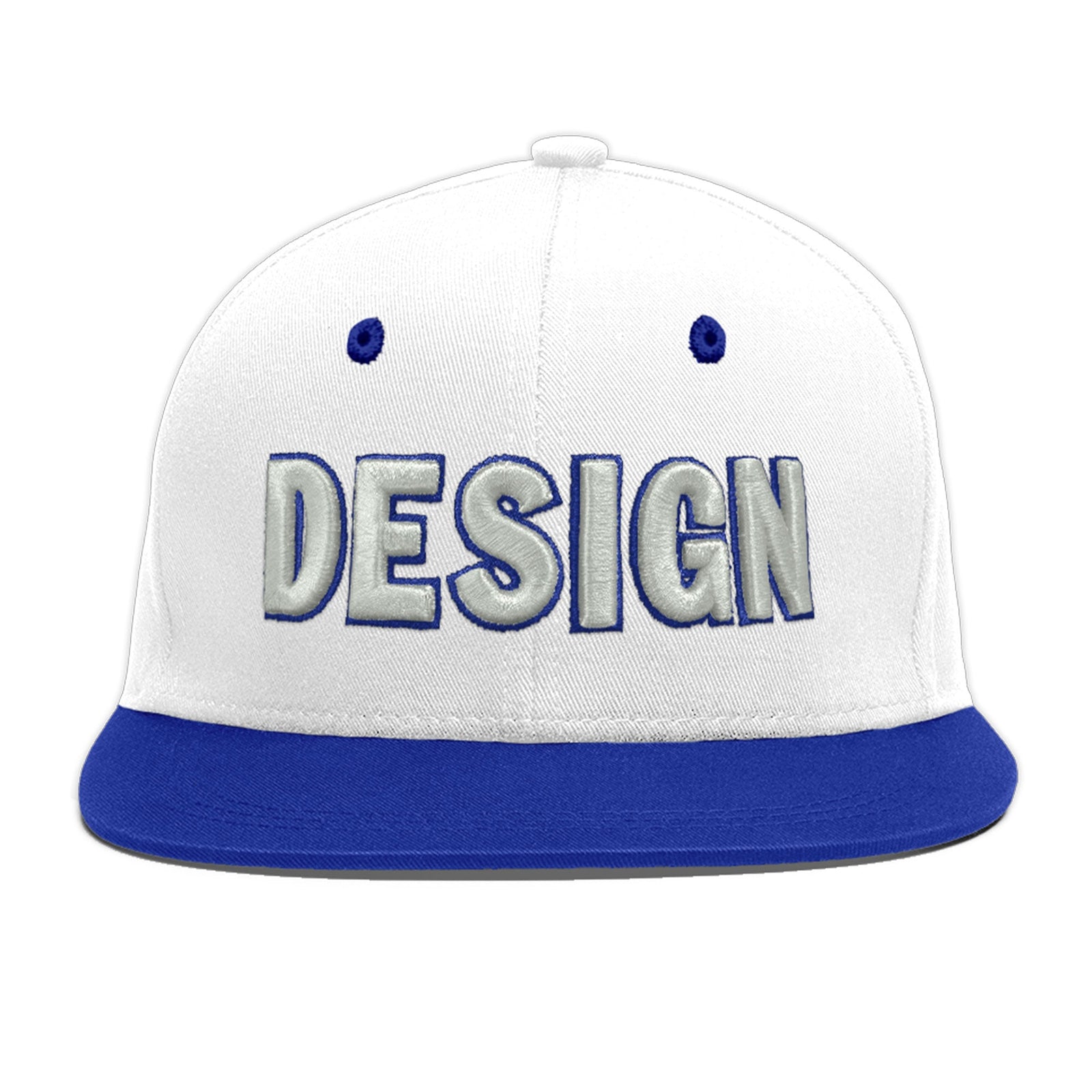 Custom White Royal Blue 3D Puff Embroidery Flat Embroidery Casual Sport Baseball Cap