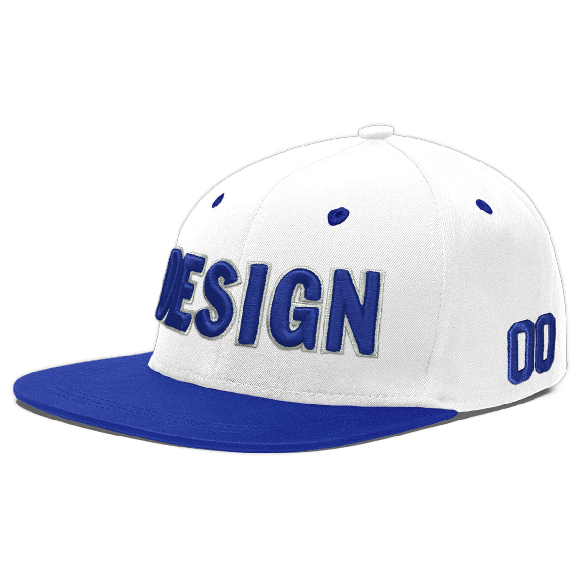 Custom White Royal Blue 3D Puff Embroidery Flat Embroidery Casual Sport Baseball Cap