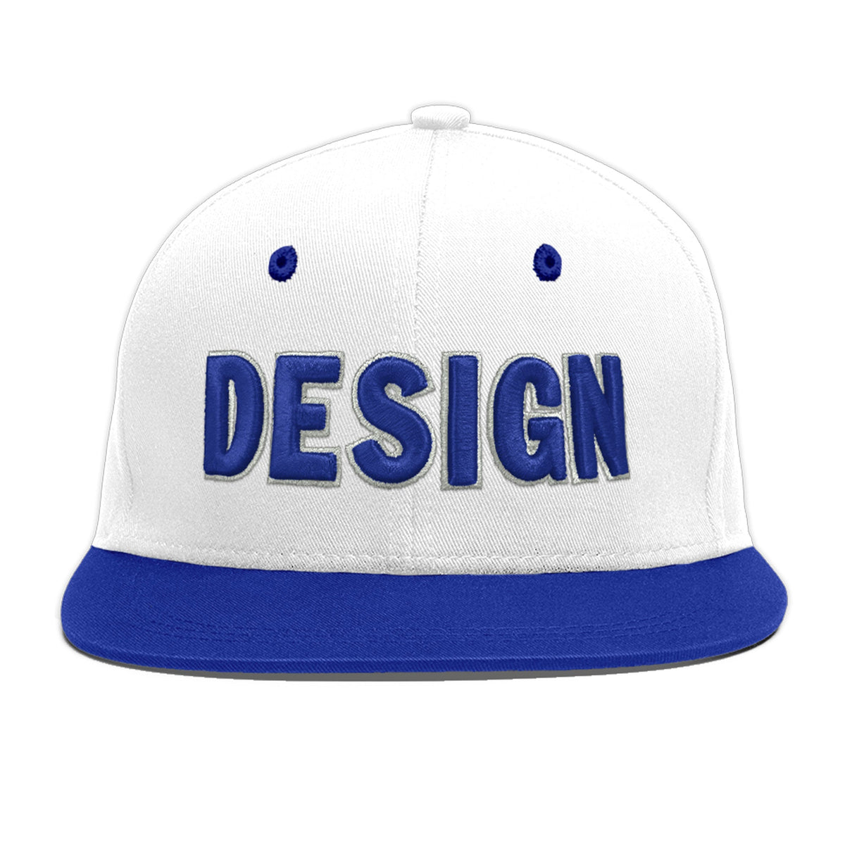 Custom White Royal Blue 3D Puff Embroidery Flat Embroidery Casual Sport Baseball Cap