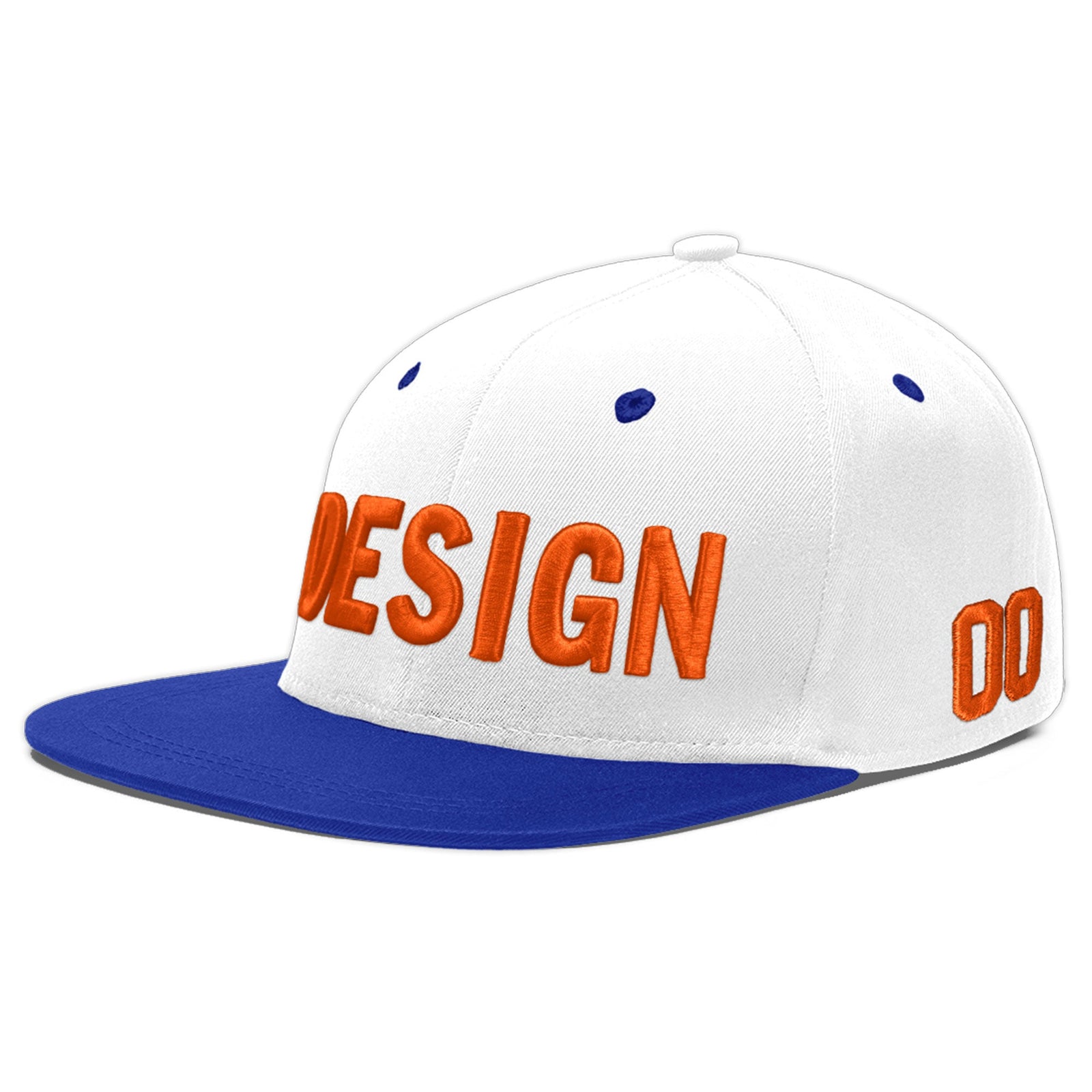 Custom White Royal Blue 3D Puff Embroidery Flat Embroidery Casual Sport Baseball Cap