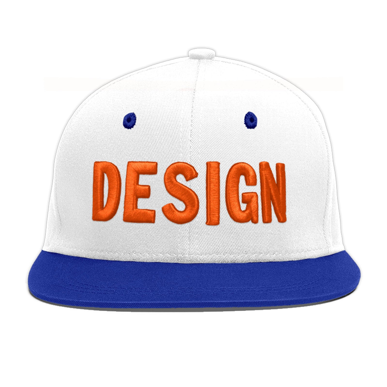 Custom White Royal Blue 3D Puff Embroidery Flat Embroidery Casual Sport Baseball Cap