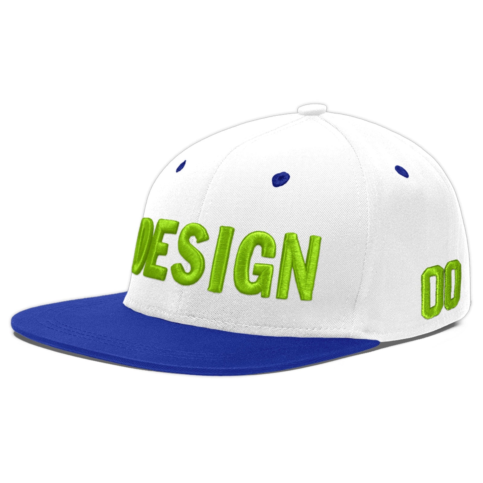 Custom White Royal Blue 3D Puff Embroidery Flat Embroidery Casual Sport Baseball Cap
