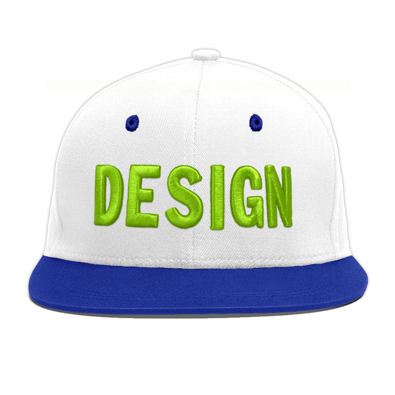 Custom White Royal Blue 3D Puff Embroidery Flat Embroidery Casual Sport Baseball Cap