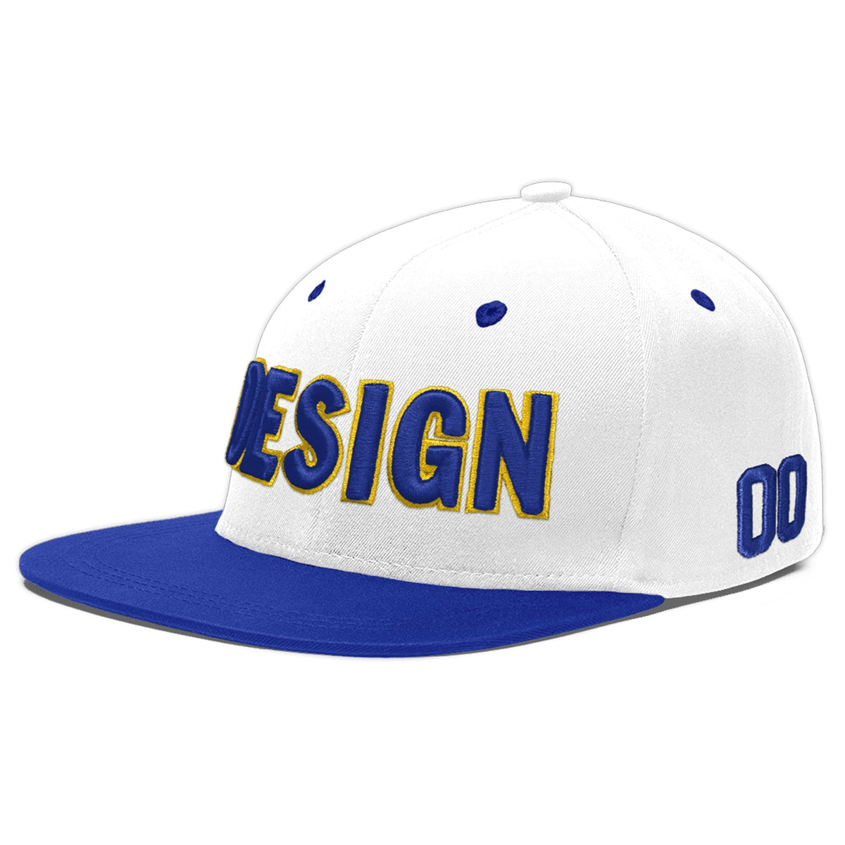 Custom White Royal Blue 3D Puff Embroidery Flat Embroidery Casual Sport Baseball Cap