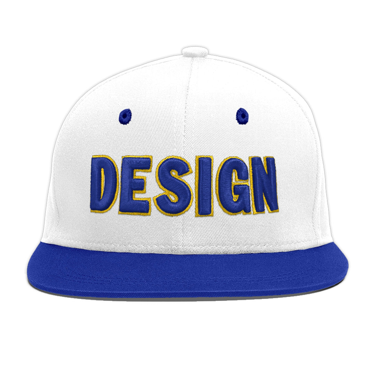 Custom White Royal Blue 3D Puff Embroidery Flat Embroidery Casual Sport Baseball Cap
