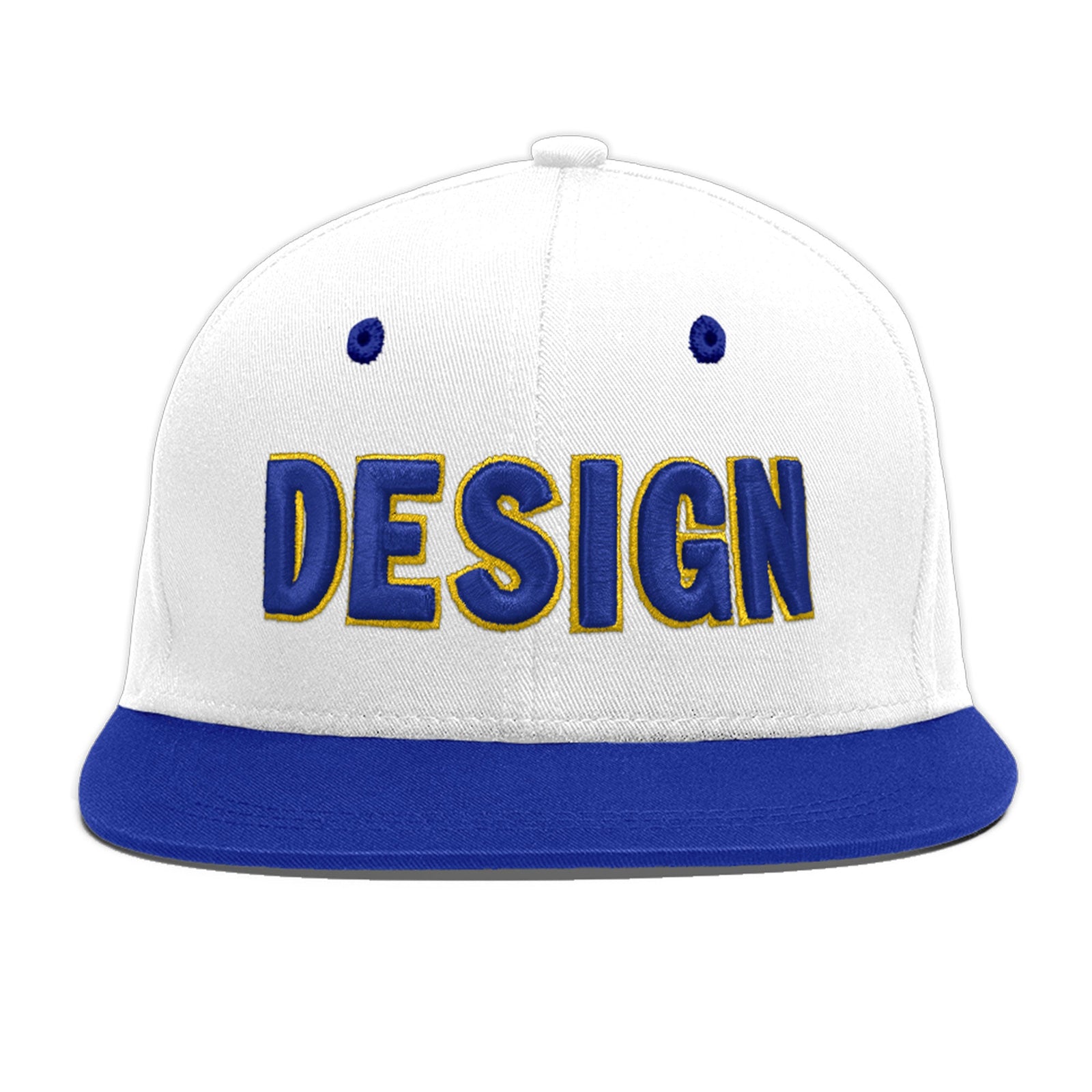 Custom White Royal Blue 3D Puff Embroidery Flat Embroidery Casual Sport Baseball Cap
