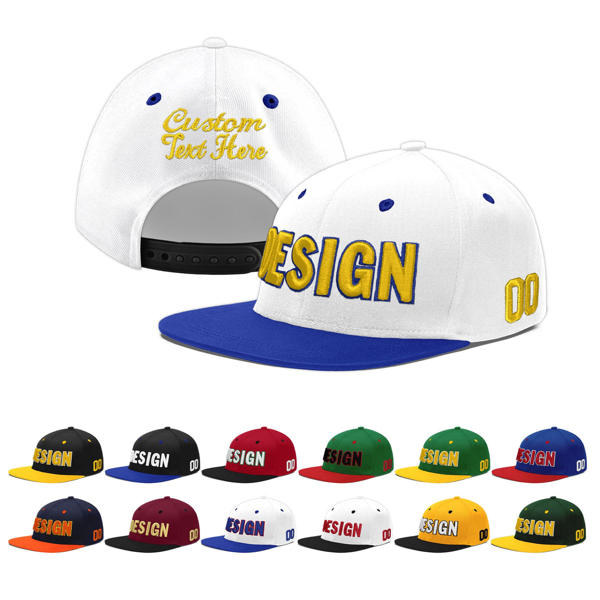 Custom White Royal Blue 3D Puff Embroidery Flat Embroidery Casual Sport Baseball Cap